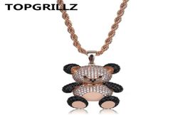 TOPGRILLZ Hip Hop Copper Rose Gold Silver Color Cubic Zircon Panda Pendant Necklace Charm For Men Women Jewelry Necklaces Gifts6269330