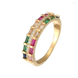 Cluster Rings Bettyue Classical Design Double Row Rainbow Color Zirconia Ring Gorgeous Decoration In Party Fashion Statement Charming