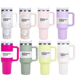 Pink Parade 40oz Quencher H2.0 Taglie tazze da viaggio da viaggio da viaggio Cups Cups con manico in silicone Regalo di San Valentino DHL Spedizione G1221