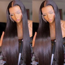 Synthetic Wigs 40 inch bone straight Hd lace front wig 13x6 Brazilian transparent human hair for sale Q240427
