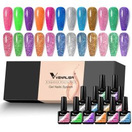 Kits 12pcs/kit Venalisa Reflective Frash Nails Gel Polish Glitter Colour French Nail Art Gel Pigment Soak Off UV LED Nail Art Manicure