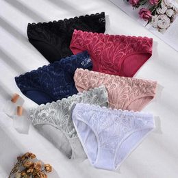 Women's Panties Women Lace Seamless Mid Waist Elastic Soft Breathable Anti-septic Glossy Ice Silk Lady Underpants Briefs Underwear