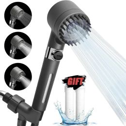 Set Highpressure Shower Head 3mode Adjustable Spray with Massage Brush Philtre Rain Faucet Bathroom Accessories