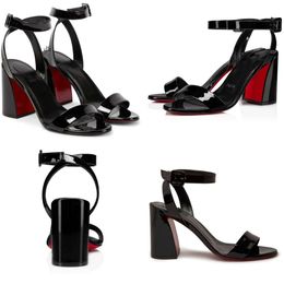 Women Paris Red Sandal Shoes Miss Sabina 85Mm Patent Leather Ankle-Strap Sandals Black Chunky Heel Reds Sole High Designer Shoe 35-43 With Box 95