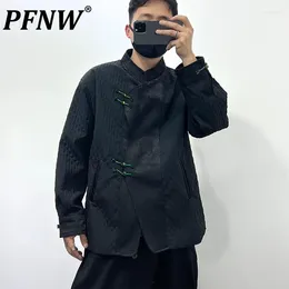 Men's Suits PFNW Spring Original Dark Pleated Stitching Chinese China-Chic Button Up Jacket Tide Fashion Niche Top 12P1306