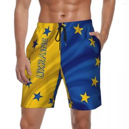 Men's Shorts Swimsuits Ukrainian National Flag Board Summer Star Casual Short Pants Sportswear Quick Dry Beach Trunks