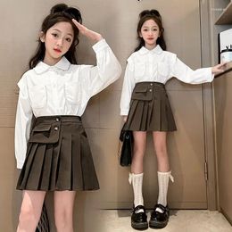 Clothing Sets Teenage Girls JK Set Clothes Children Fashion Lapel T-shirt Pleated Skirt 2 Pieces School Trend 3-15Y