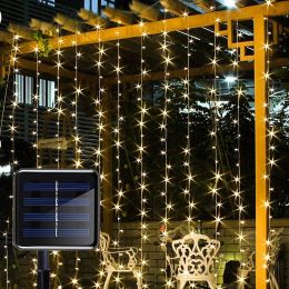 Decorations LED Solar Lamp Outdoor Waterproof Curtain Lights Garland Copper wire Fairy Lights Wedding Party Garden Yard Christmas Decoration
