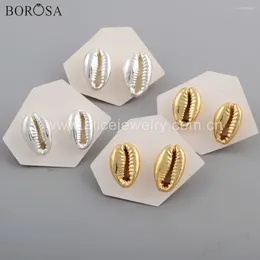 Stud Earrings BOROSA 5/10Pairs Silver Plated Natural Cowrie Shell Fancy Beach For Women Valentine's Day Jewellery