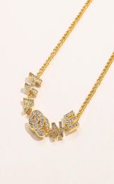 Luxury Women Designer Necklace Chunky Choker Chain Crystal 18K Gold Plated Stainless Steel Letter Pendants Necklaces Statement Wed3341713