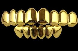 2019 8 Teeth Fangs Fashion Gold plated Rhodium HIPHOP Teeth Grillz TOP BOTTOM Rock Dental Grills Sets Halloween props9946889