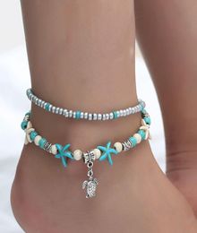 Bohemian Starfish Beads Stone Anklets for Women BOHO Silver Colour anklet Chain Bracelet on Leg Beach Ankle Jewellery Gifts7040872
