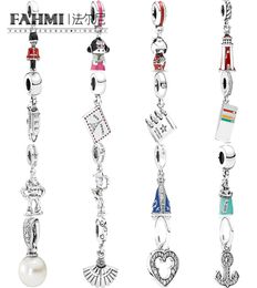 FAHMI 100 925 Sterling Silver Pearl Flutter Fan Light House DOLL Toy Soldier Dropper Ticket Passport Ship Pendant Charm 6451636