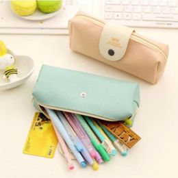 Storage Bags Korean Style PU Snap Pen Bag Simple Fresh Student Stationery Large Capacity Pencil Neceser Mujer