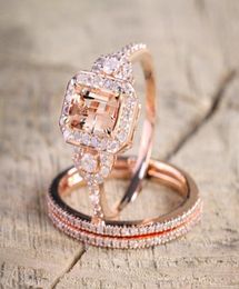 Bridal Rose Gold Wedding Ring Set For Women 2pcs Cubic Zirconia Bijoux Jewelry Filled Crystal Zircon Rings Engagement Ring8141056