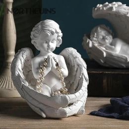 Decorations NORTHEUINS Angel Girl Candle Holder Figurines Nordic Fairy Candlestand Garden Modern Resin Statue Interior Home Shelf Decoration