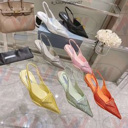 2023 New Satin sling-back pumps sandals with crystals Size 35-41 with Box Satin crystals series Slippers Sandals Loafers Muller shoes Upper with heat-sealed crystals