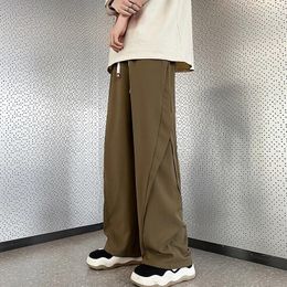 Men's Pants Suit Men Elastic Waist Slacks Slim Straight Wide Leg Loose Business Casual Trousers Formal Dress Male A122