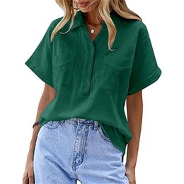 New Sleeved Women Xxl Shirt Fashion Brand Designer Women Shirt Solid Colour Double Pocket Pullover Shirt Loose Cotton Linen Shirt Breathable Shirt 816