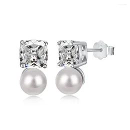 Stud Earrings S925 Silver Ear Female Pearl Diamond Zircon Inlaid Exquisite And Elegant High Grade Cold Versatile Jewelry