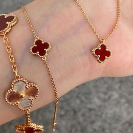Global fashion luxury Jewellery bracelet VC High Red Jade 18K Gold Flower Bracelet White with common Cleefly