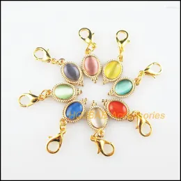 Charms 8 Oval Mixed Stone Flower Pendants With Lobster Claw Clasps Gold Color 9x16.5mm