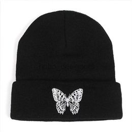 RKX5 Beanie/Skull Caps Wholesale Butterfly Embroidery Beanie hat Winter Hats Women Men Solid autumn beanies Knitted Hats Skullcap hip hop wool hats d240429