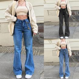 Women's Jeans Straight High Waisted Streetwear Light Blue Boyfriend Denim Pants Ladies Wide Leg Women Clothing