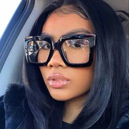 Fashion Sunglasses Frames Big Oversized Square Eyeglass Frames Women Trendy Gradients Transparent Computer Optical Lenses Glasses Anti Blue Lens Eyewear T240428