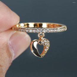 Wedding Rings White Zircon Vintage Hollow Love Heart Pendant For Women Trendy Gold Color Band Engagement Jewelry Valentine Gifts