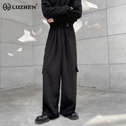 Men's Pants LUZHEN Spring Trendy Pockets Decorate Design Wide Leg 2024 Original Solid Colour Street Loose Straight Trousers LZ1861