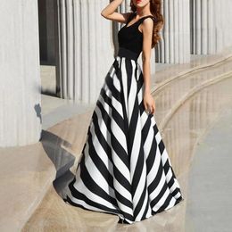 Casual Dresses Mini Striped Pleated Dress For Summer Women 2024 Sleeveless Chiffon Elegant Slimming Waist Backless Long