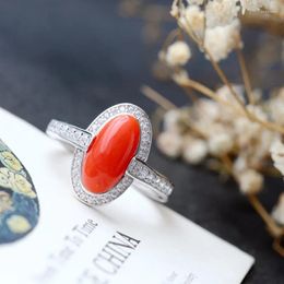 Cluster Rings Retro Thai Silver Wholesale Handmade Natural Coral Ring S925 Sterling Open Ended Fashion Female