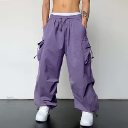 Men's Pants Multi Woven Pocket Foot Rope Pant Casual High Waist Solid Colour Sports Trousers Street Cargo Tie Fashion