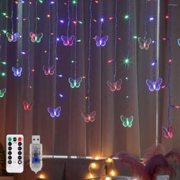 Strings 1pc Butterfly Curtain Fairy String Lights 120LED 8 Modes USB Remote Control 4.5M/ 14.8FT Hanging Decoration For Room