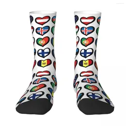 Men's Socks Eurovision Song Contest Flags Hearts Harajuku Soft Stockings All Season Long Accessories For Unisex Birthday Present