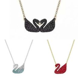 Frau Mode 14K Gold Schwan Anhänger Halskette schlägt Herz Diamant Designer Halskette mehr Stil