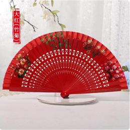 Decorative Figurines China Red Dance Folding Fan Europe Spain Wooden Bamboo Party Gift Hand Wedding Guest Portable