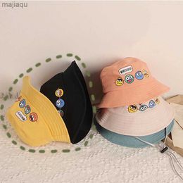 Caps Hats Cartoon Baby Bucket Hat Cute and Fun Pattern Fisherman Hat for Children Boys and Girls Korean Adjustable Childrens Cotton Panama Sun HatL240429