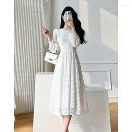 Casual Dresses Lace Long Sleeves White Midi For Women 2024 Autumn French Elegant Fashion Evening Wedding Party Robe Female Clothing