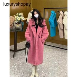 Maxmaras Teddy Bear Coat Womens Cashmere Coats Wool Winter Generation g 2024 New m Family Raspberry Pink Fur Particle Came