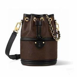 Ladies Designer Bucket Bag Coated Genuine Leather Shoulder Bag Fashion Drawstring Closure Handbag Removable Strap Crossbody Tote Bag Purse