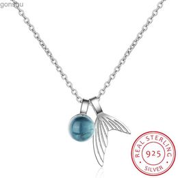 Pendant Necklaces 100% 925 sterling silver blue crystal mermaid tear necklace and pendant suitable for womens trend womens exquisite jewelryWX