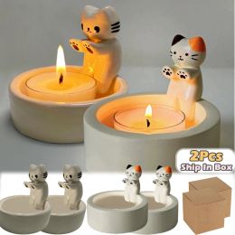 Candles Kitten Candle Holder Cute Grilled Cat Aromatherapy Candle Holder Desktop Decorative Ornaments Birthday Gifts