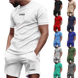 Men's Tracksuits Custom LOGO Summer Short Sleeve Shorts Round Neck Cotton Polyester T-Shirt Casual Fitness Exercise Suit