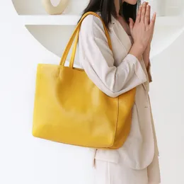 Shoulder Bags High Grade Leather Bag Leisure Lemon Yellow Shopping Bag.