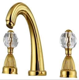 Gold PVD 8quot widespread bathroom Lavatory Sink faucet Crystal handles Mixer tap deck mounted5567165