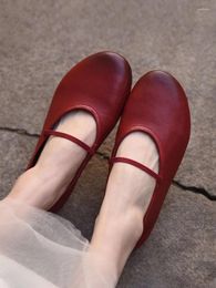 Casual Shoes Artmu Literary Genuine Leather Flats Slip On Mary Jane Soft Soled Handmade Flat Women's Luxury Women