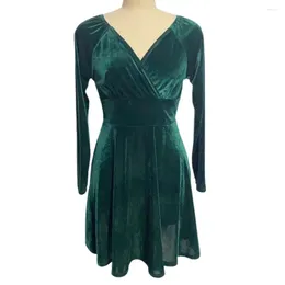 Casual Dresses High Elasticity Dress Elegant V-neck Velvet Party For Women A-line Christmas Gown With Long Sleeves Waist Ladies