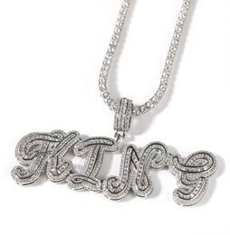 AZ Custom Name Letters Necklaces Mens Fashion Hip Hop Jewelry Cursive Iced Out Gold Initial Letter Pendant Necklace7263262